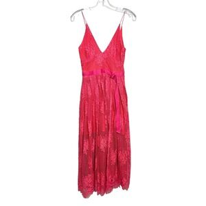 Free‎ People Match Point Lace Midi Dress Size 0 Coral Pink Boho Romantic Wedding